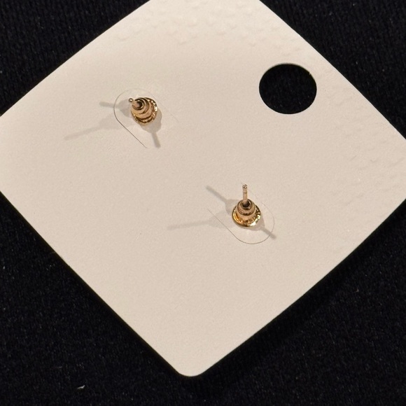 Fashion Jewelry Gold Tone Iridescent Crystal Monogram Earrings .5 inch - Picture 6 of 8